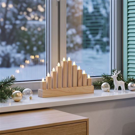 Solight wooden LED candle holder, 10x LED, 25cm, 2x AA