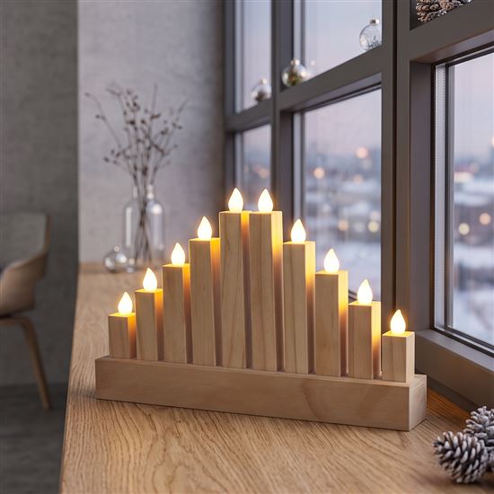 Solight wooden LED candle holder, 10x LED, 25cm, 2x AA
