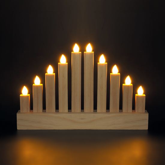 Solight wooden LED candle holder, 10x LED, 25cm, 2x AA
