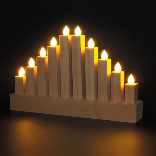 Solight wooden LED candle holder, 10x LED, 25cm, 2x AA