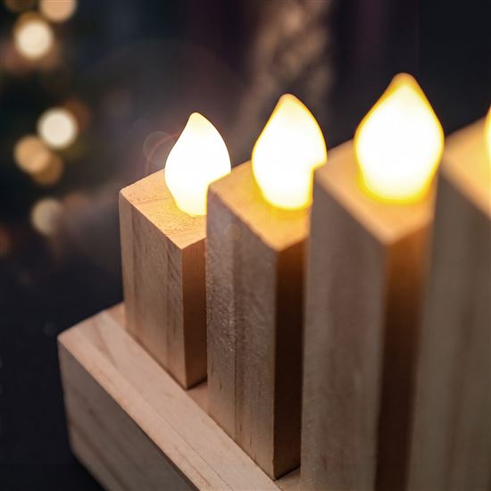Solight wooden LED candle holder, 10x LED, 25cm, 2x AA