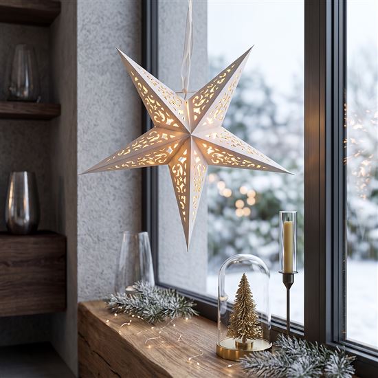 Solight LED vánoční hvězda, závěsná, časovač, 40cm, 15x LED, 2x AA