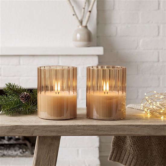 Solight set of 2x LED glass candles, timer, 7.5x10cm, 2x AA