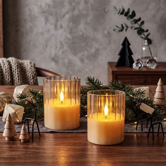 Solight set of 2x LED glass candles, timer, 7.5x10cm, 2x AA
