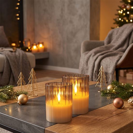 Solight set of 2x LED glass candles, timer, 7.5x10cm, 2x AA