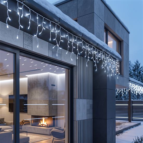 Solight LED Christmas garland, icicles, 300 LED, 15m, IP44, cold white light