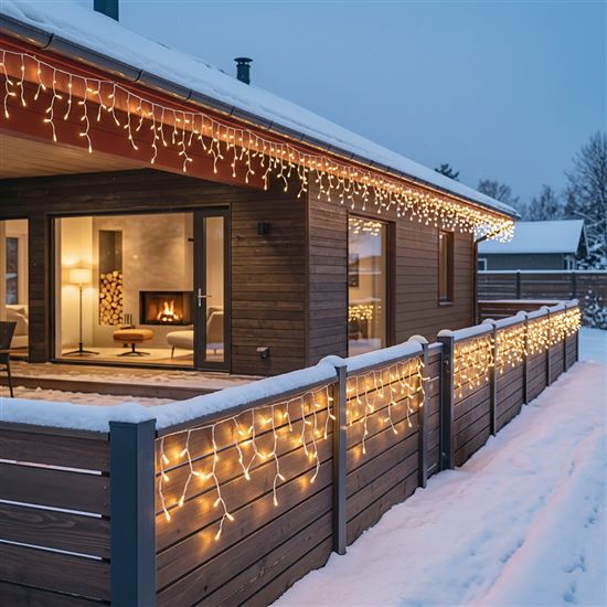Solight LED Christmas garland, icicles, 300 LED, 15m, IP44, warm white light