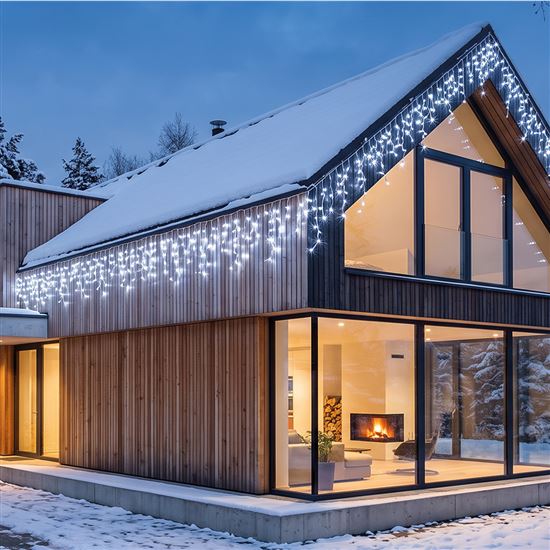 Solight LED Christmas garland, icicles, 400 LED, 20m, IP44, cold white light