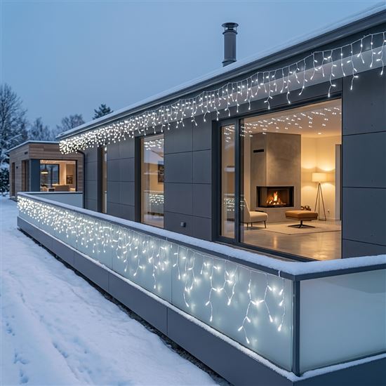 Solight LED Christmas garland, icicles, 400 LED, 20m, IP44, cold white light