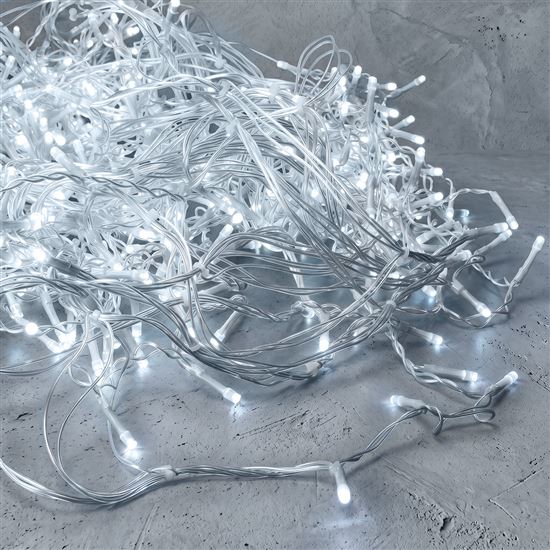 Solight LED Christmas garland, icicles, 400 LED, 20m, IP44, cold white light