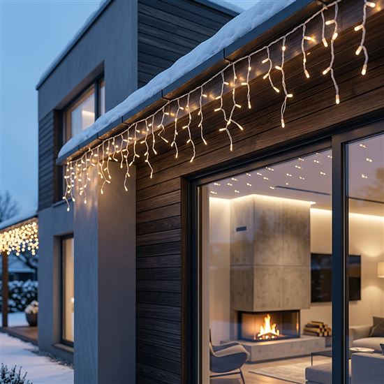 Solight LED Christmas garland, icicles, 400 LED, 20m, IP44, warm white light