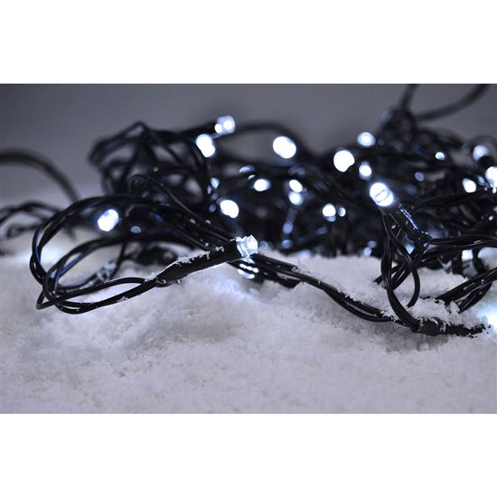 Solight LED venkovní vánoční řetěz, 50LED, 5m, 3m přívod, 8 funkcí, IP44. 3x AA, studená bílá