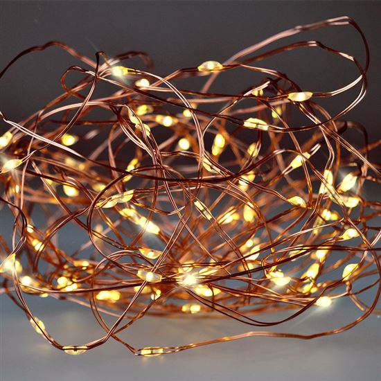 Solight vánoční řetěz měděný, 100x mini LED, 10m, 3 x AA, teplé světlo