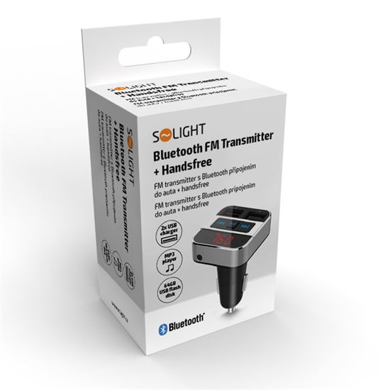 Solight FM transmitter s bluetooth připojením do auta, 2x USB + handsfree