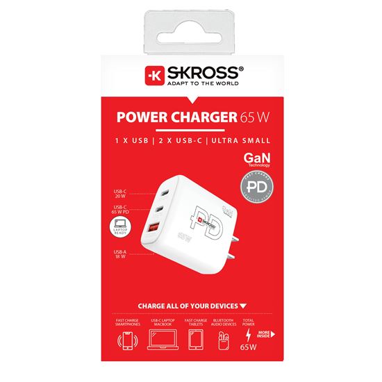 SKROSS USB A+C nabíjecí adaptér Power charger 65W GaN US, Power Delivery, typ A