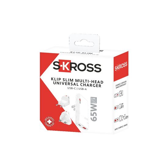 SKROSS USB A+C nabíječka Multihead charger 65W EU+UK+US, typ C+G+A