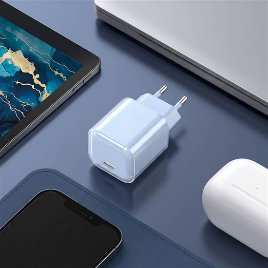 Solight 33W GaN fast charge USB-C adaptér, modrý