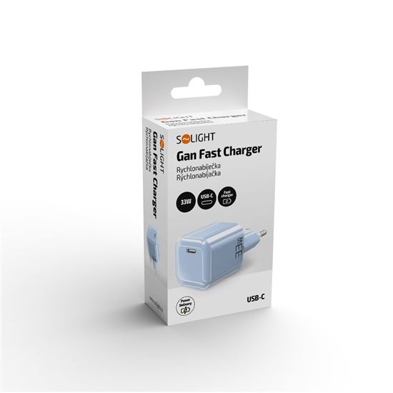 Solight 33W GaN fast charge USB-C adaptér, modrý