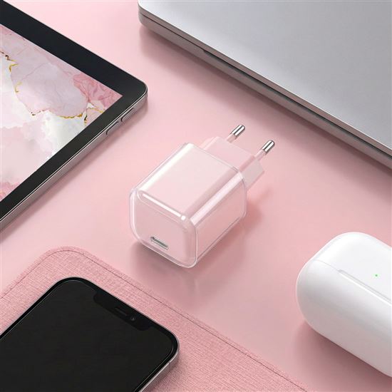 Solight 33W GaN fast charge USB-C adaptér, růžový