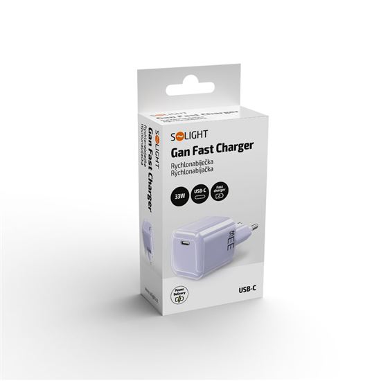 Solight 33W GaN fast charge USB-C adaptér, fialový