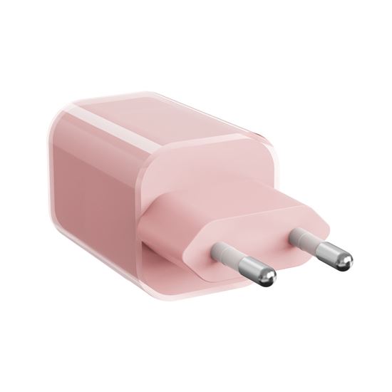 Solight 33W GaN fast charge USB-A + USB-C adaptér, růžový