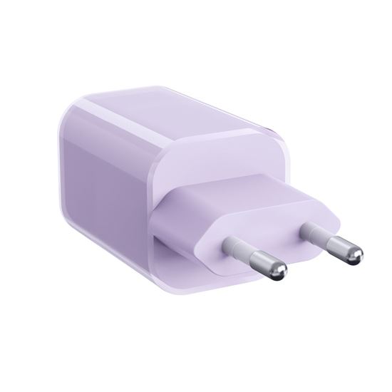 Solight 33W GaN fast charge USB-A + USB-C adaptér, fialový