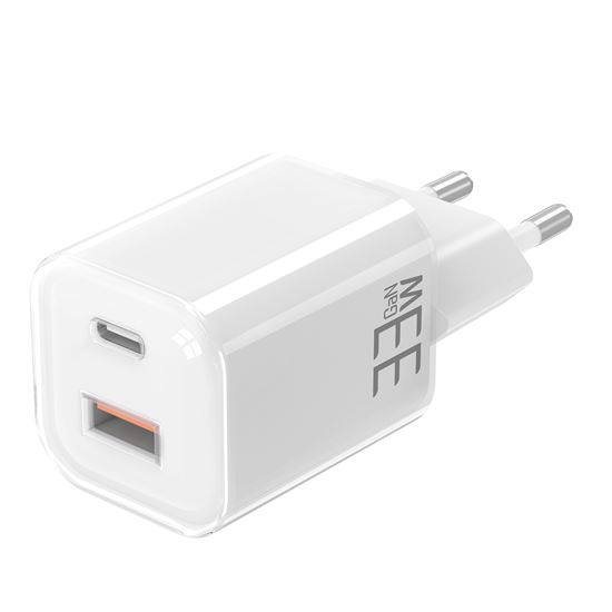 Solight 33W GaN fast charge USB-A + USB-C adaptér, bílý