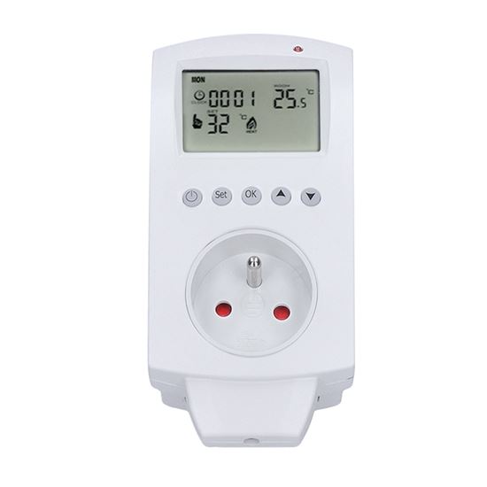 Solight termostaticky spínaná zásuvka, zásuvkový termostat, 230V/16A, režim vytápění nebo chlazení, různé teplotní režimy