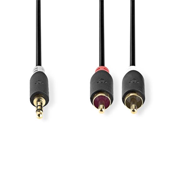 Nedis stereo audio kabel, 3,5mm konektor - 2x RCA konektor, pozlacené, 3m