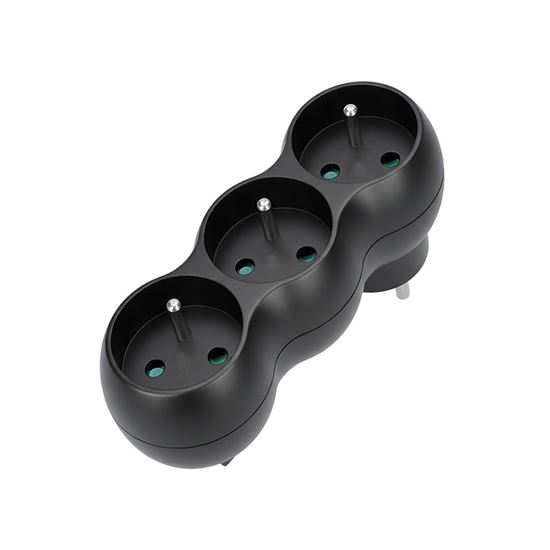 Solight adaptor with support, 3 x 10A, matte black