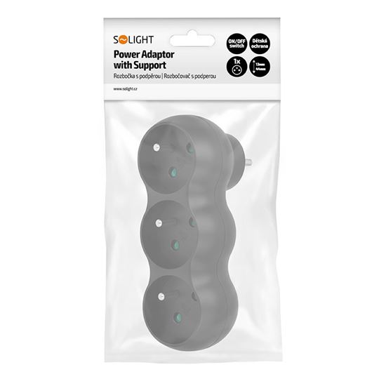 Solight adaptor with support, 3 x 10A, matte black