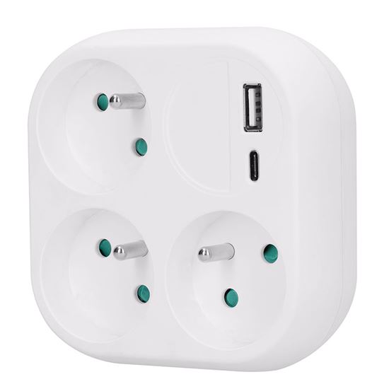 Solight rozbočka 3x 16A, USB A+C rychlonabíječka 20W PD, bílá