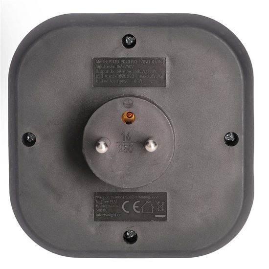 Solight rozbočka 3x 16A, USB A+C rychlonabíječka 20W PD, černá