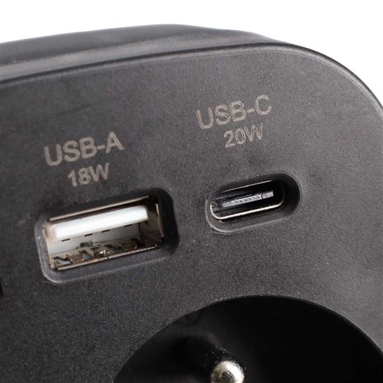 Solight rozbočka 2 x 16A, USB A+C rychlonabíječka 20W PD, černá, vypínač