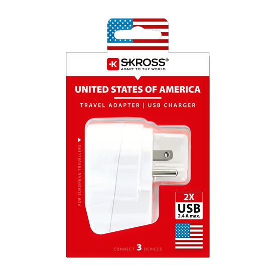 SKROSS cestovní adaptér USA USB pro použití ve Spojených státech, vč. 2x USB 2400mA