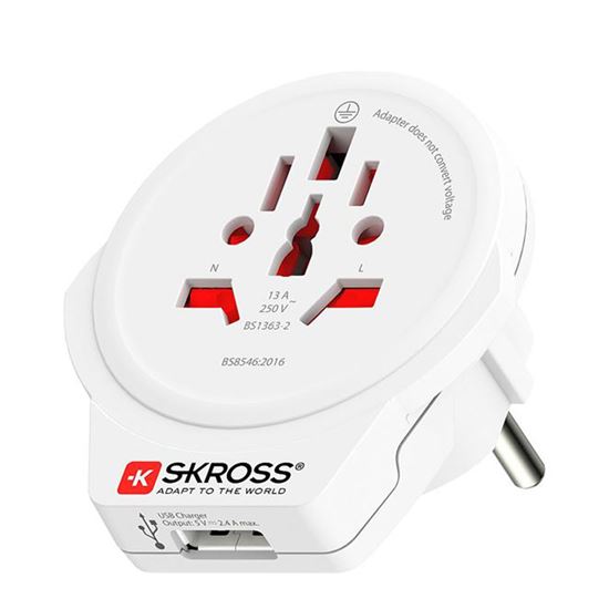 SKROSS cestovní adaptér Europe USB pro cizince v ČR, USB-A, 12W, typ E/F