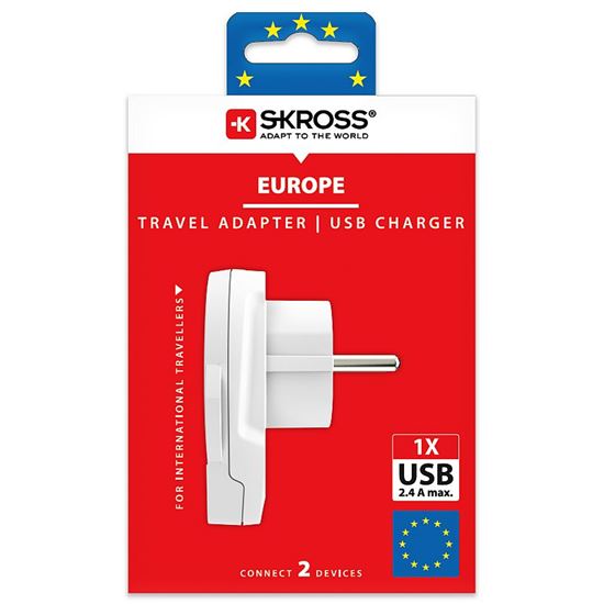 SKROSS cestovní adaptér Europe USB pro cizince v ČR, USB-A, 12W, typ E/F