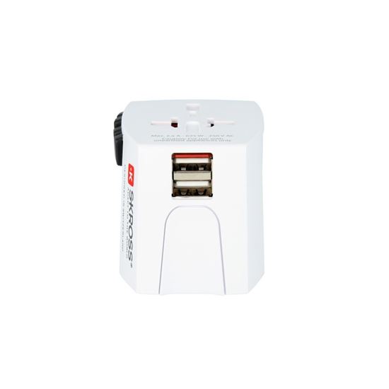 SKROSS cestovní adaptér MUV USB, 2.5A max., vč. USB nabíjení 2x výstup 2400mA, univerzální pro 150 zemí