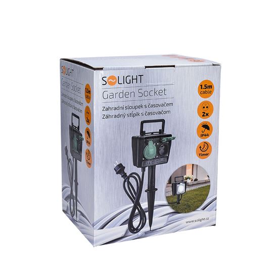 Solight Garden socket IP44, 2-way + timer, rubber cable 1,5m