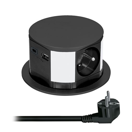 Solight 3z + USB A+C výsuvný blok zásuvek, 2m, černý