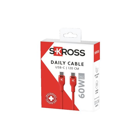 SKROSS USB C-C Daily Cable, 60W, 120cm, silikon, červený