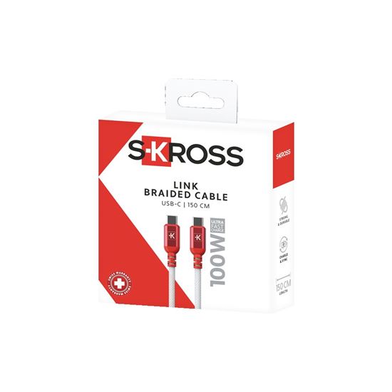 SKROSS USB C-C Link Cable, 100W, 150cm, opletený, bílý