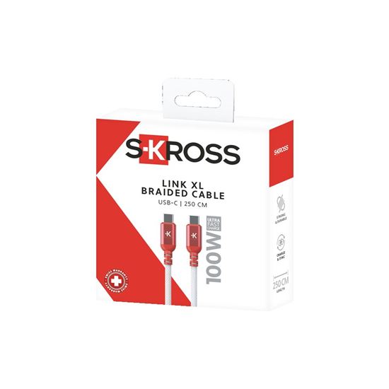 SKROSS USB C-C Link XL Cable, 100W, 250cm, opletený, bílý