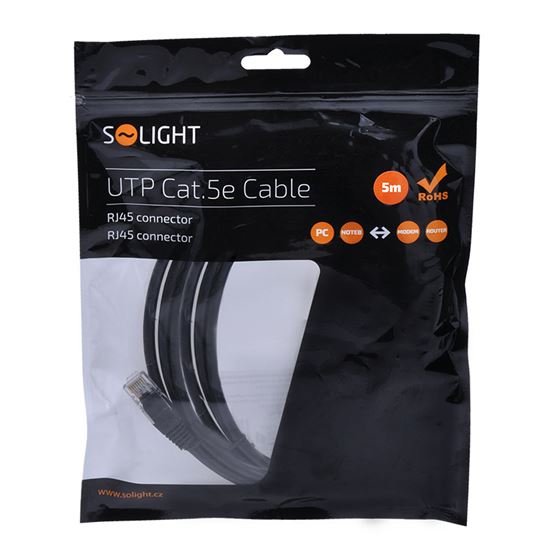Solight UTP CAT.5E kabel, RJ45 konektor - RJ45 konektor, sáček, 5m