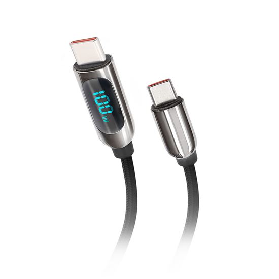 Solight USB-C kabel s displejem, USB-C konektor - USB-C konektor, 100W, 1m