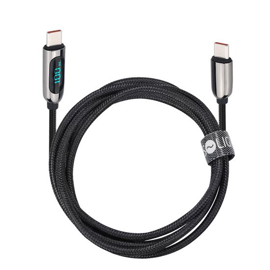 Solight USB-C kabel s displejem, USB-C konektor - USB-C konektor, 100W, 1m