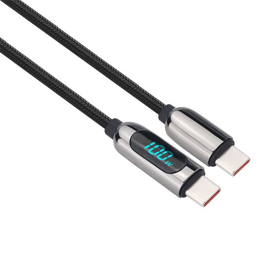 Solight USB-C kabel s displejem, USB-C konektor - USB-C konektor, 100W, 2m
