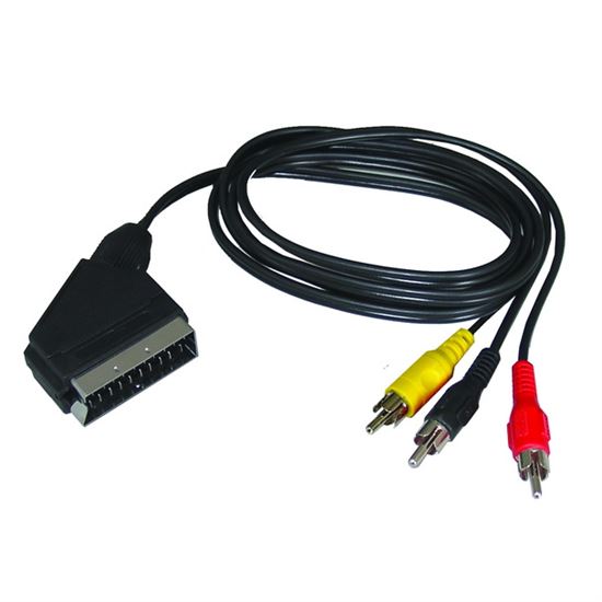Solight SCART kabel, SCART konektor - 3x CINCH konektor, přepínatelný, 1m, sáček