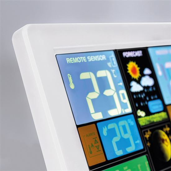 Solight meteostanice, extra velký barevný LCD, teplota, vlhkost, tlak, RCC, USB nabíjení, bílá