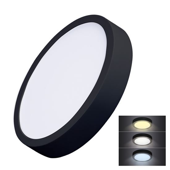 Solight LED mini panel CCT, přisazený, 24W, 1800lm, 3000K, 4000K, 6000K, kulatý, černá barva